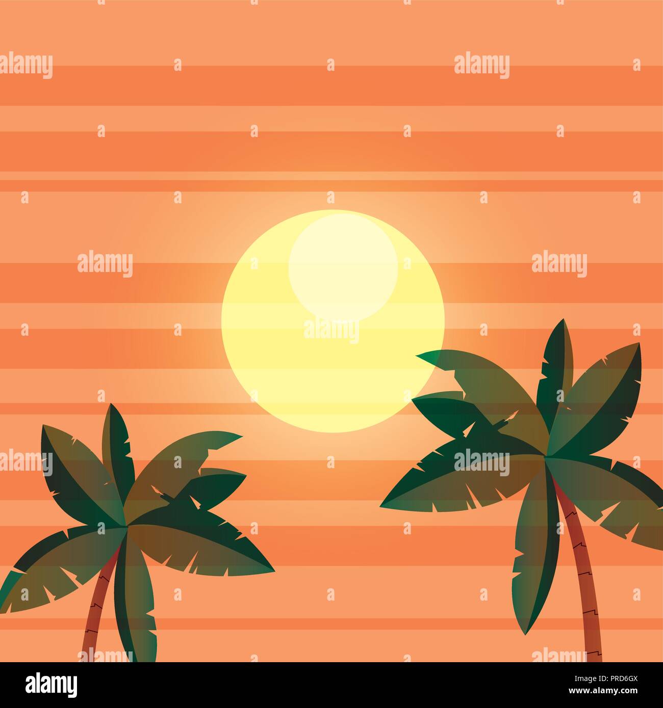tropical palms tree sunny day stripes background vector illustration ...