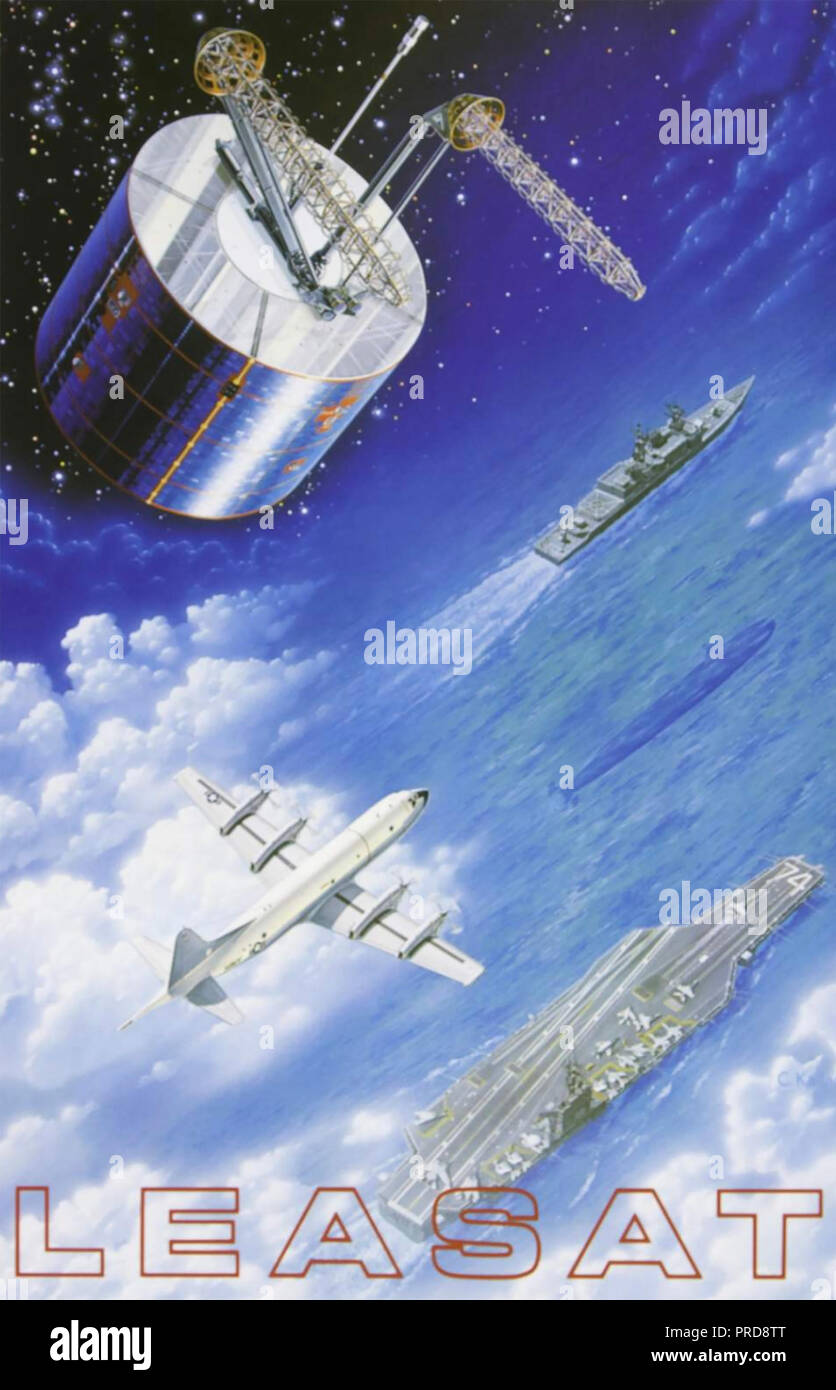 LEASAT Poster for Hughes Space and Communications company US military geostationary satellite about 1984 Stock Photo