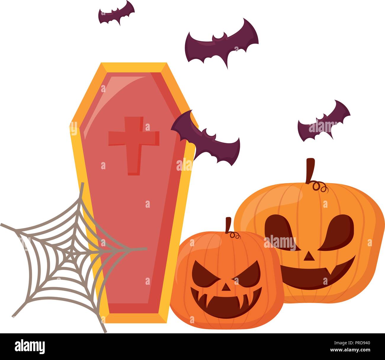 halloween coffin with bats and pumpkins vector illustration design ...