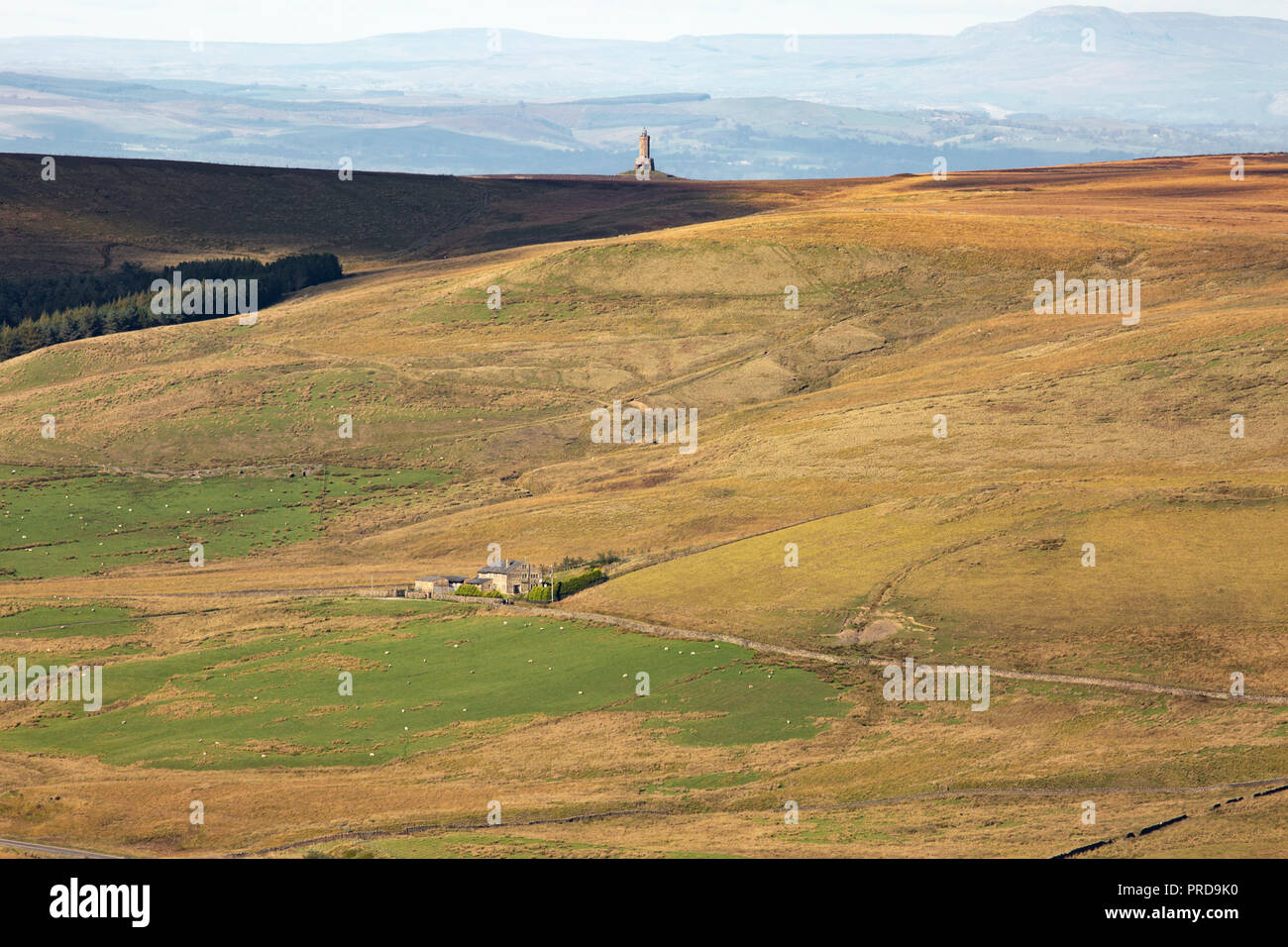 Darwen Tower surrounded by the empty West Pennine Moors. Stock Photo