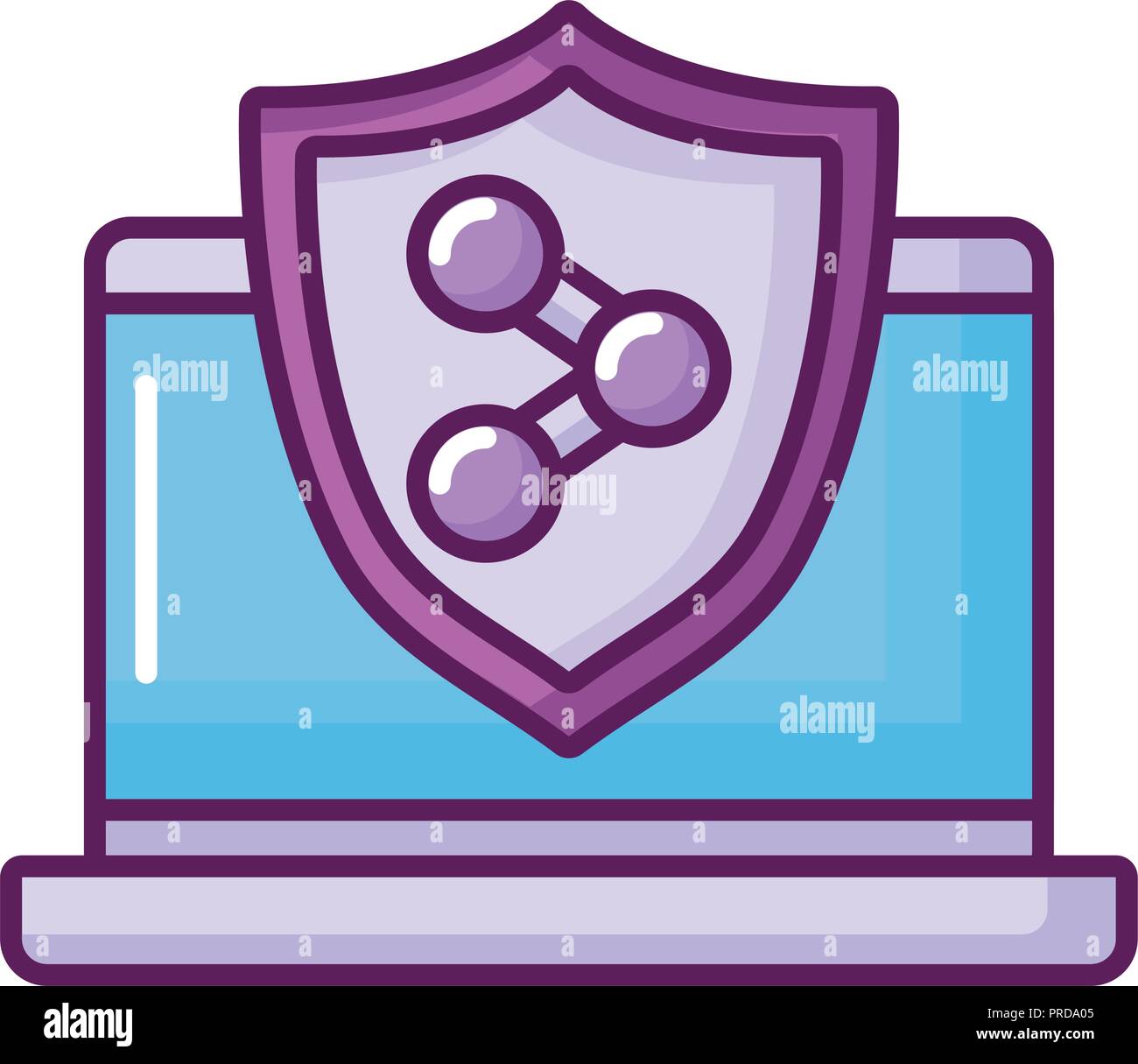 laptop computer with shield and share symbol vector illustration design ...