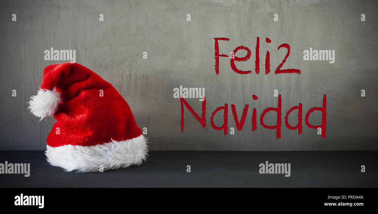 Santa Hat, Feliz Navidad Means Merry Christmas Stock Photo