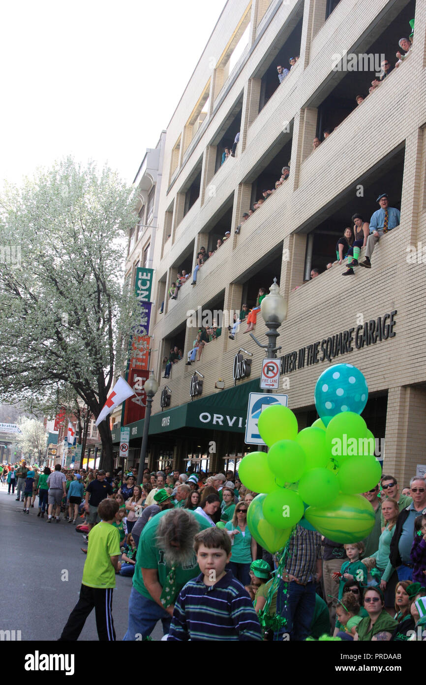 Crowd watching the St. Patrick's Day parade in Roanoke, Virginia, USA