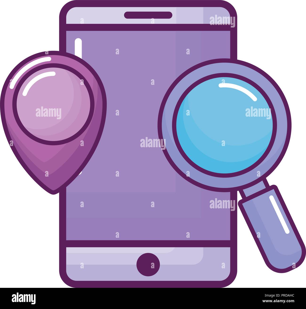smartphone with magnifying glass and pointer vector illustration design ...