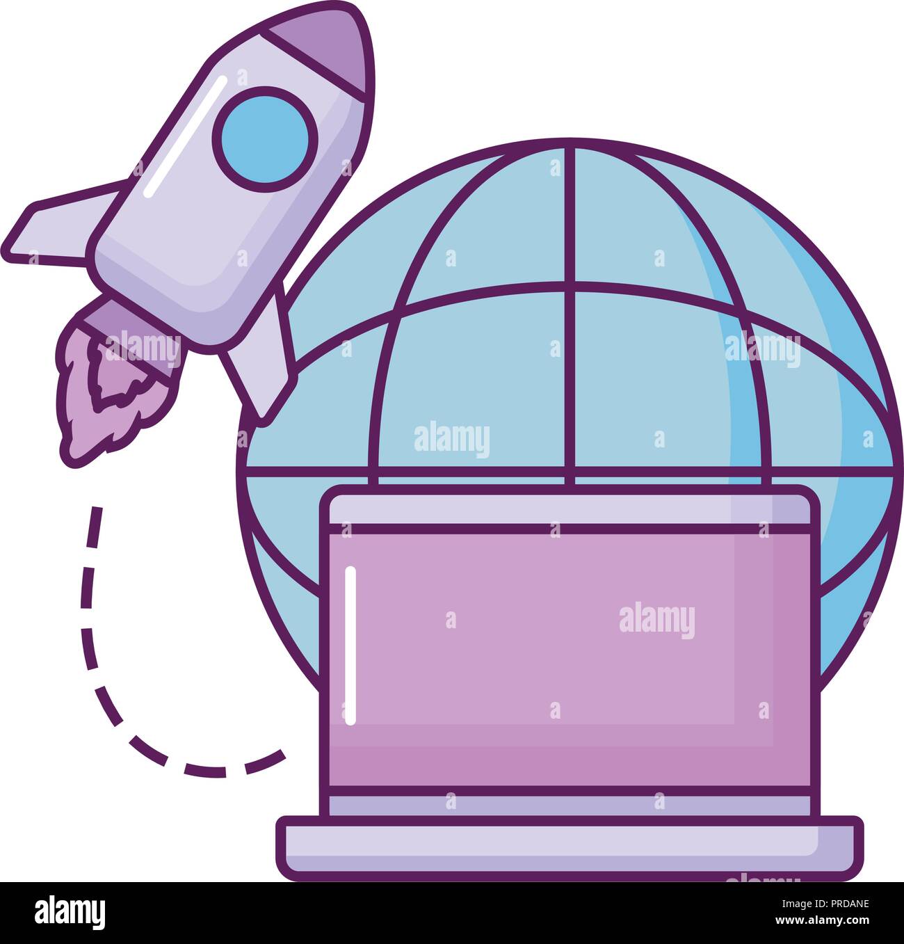 laptop with planet and rocket vector illustration design Stock Vector