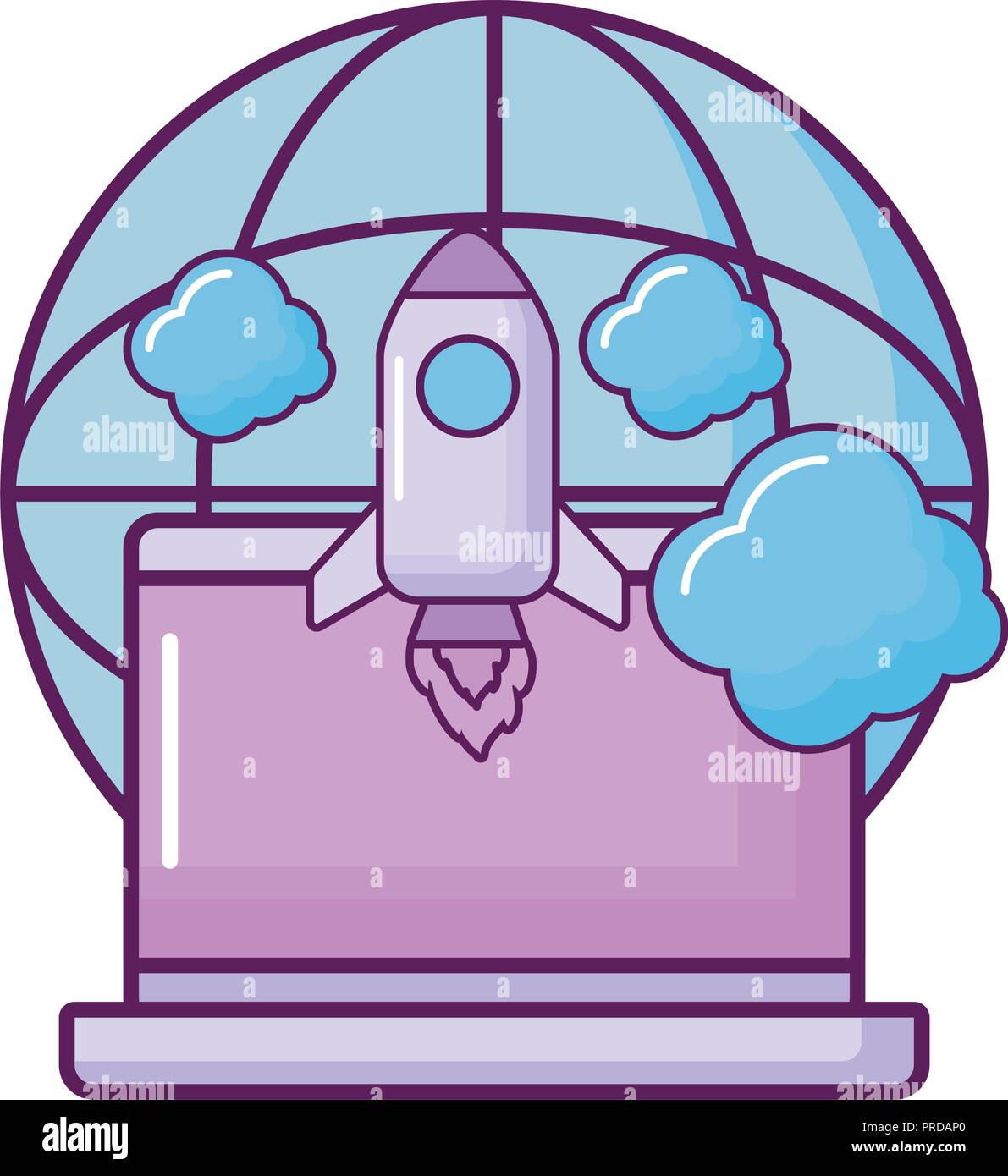 laptop with planet and rocket vector illustration design Stock Vector