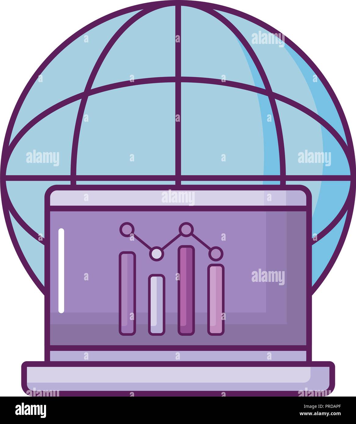 laptop with planet and statistics bars vector illustration design Stock Vector