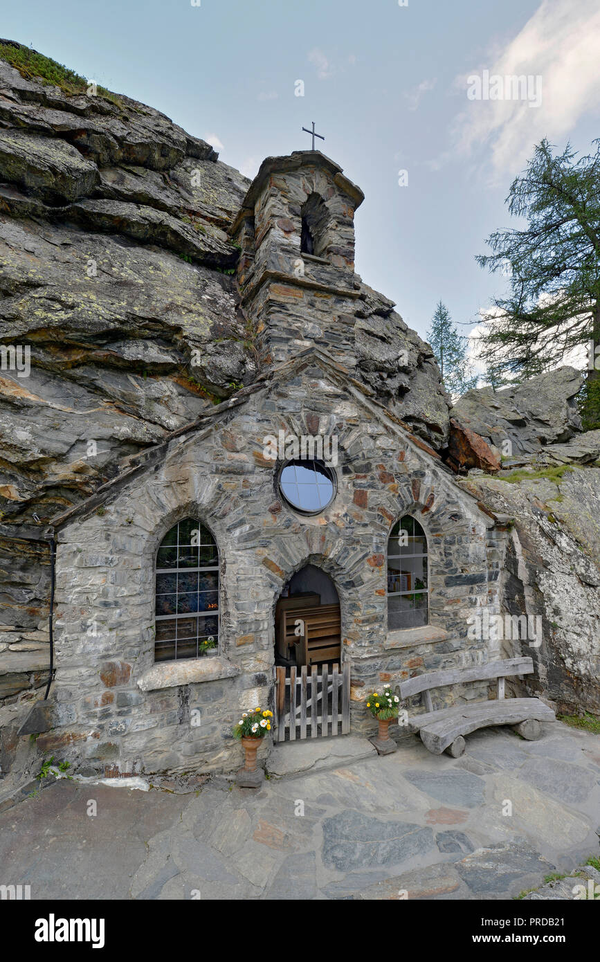 Rock Chapel near Innergschlöß, Tauern Valley, Hohe Tauern National Park, East Tyrol, Austria Stock Photo