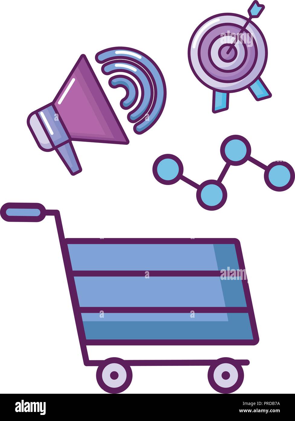 shopping cart with business icons vector illustration design Stock ...