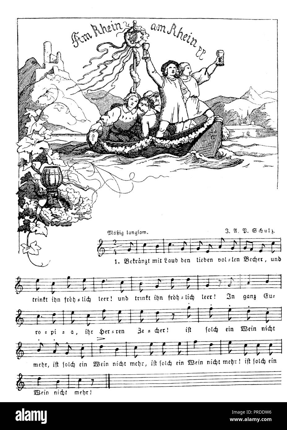 Drinking song: on the Rhine, Ludwig Richter  1837ff. Stock Photo