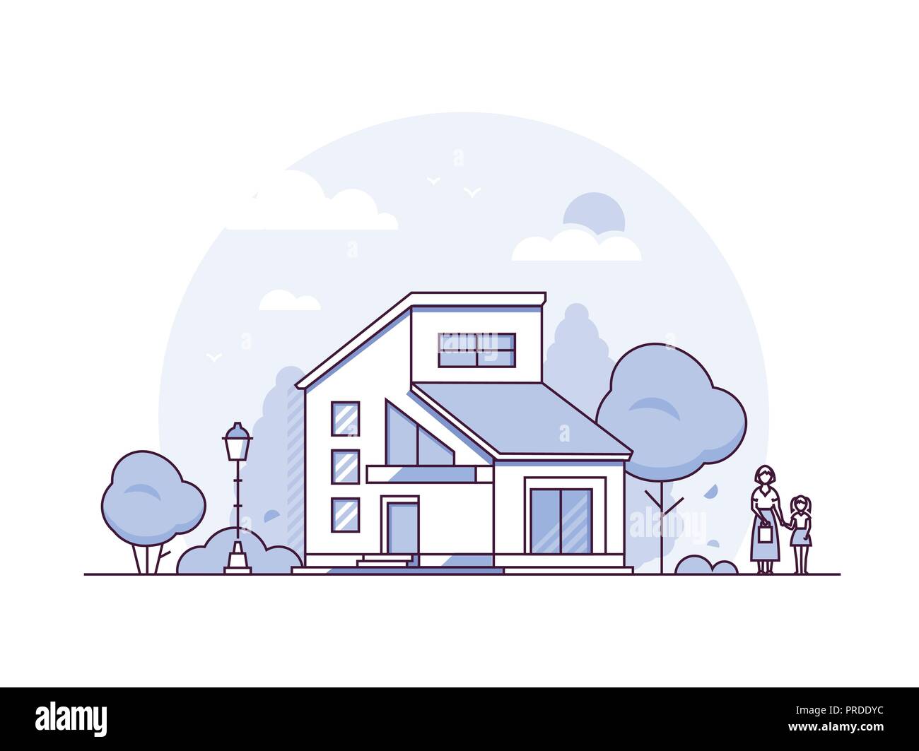 Cottage house - thin line design style vector illustration Stock Vector ...