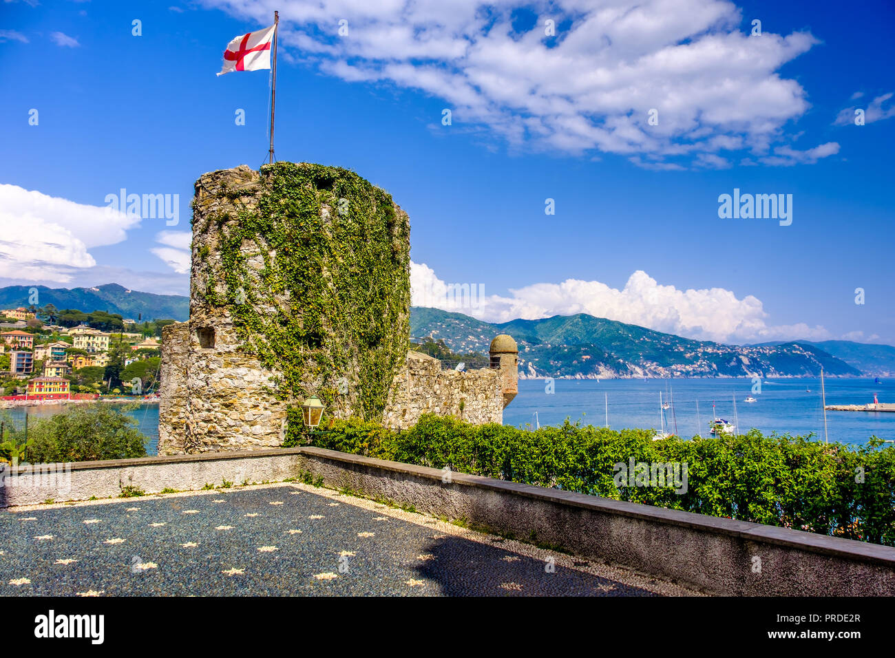 Santa Margherita Ligure castle - Republic of Genoa flag Stock Photo