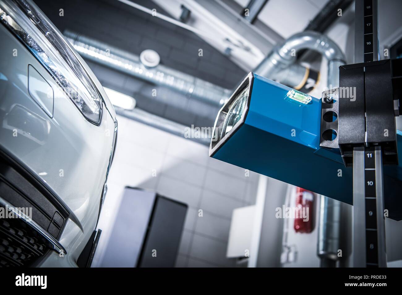 Car Headlight Adjustment and Aim Check Using Professional Headlight Aimer Stock Photo Alamy