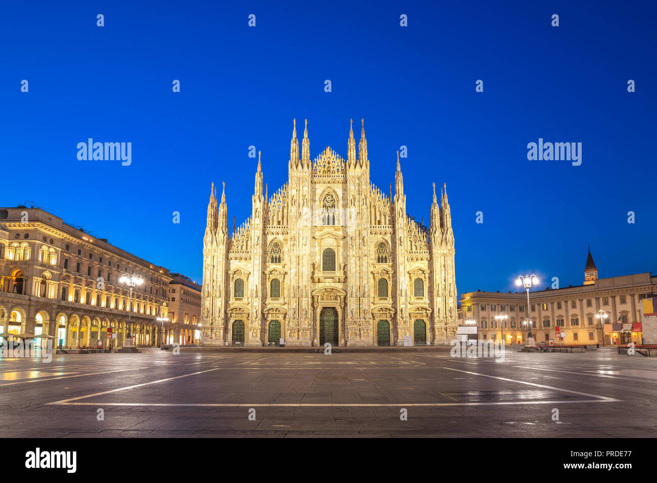 Milan Italy, night city skyline at Milano Duomo Cathedral Stock Photo