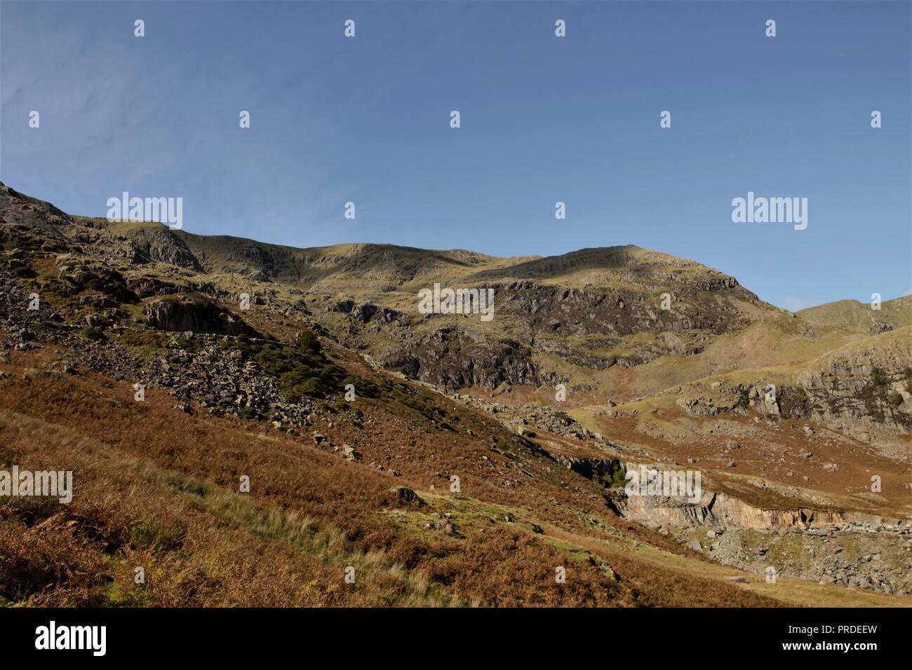 UK, Coniston Cumbria. View towards the Coppermines Valley from the lower slopes of Coniston Old Man in the English Lake District Cumbria. Stock Photo