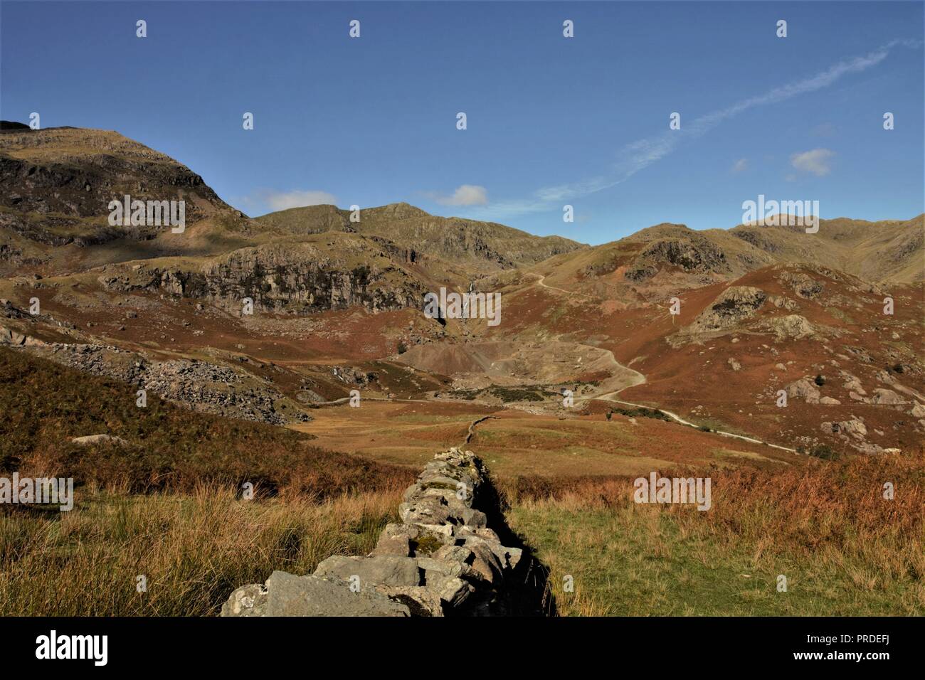 UK, Coniston Cumbria. View towards the Coppermines Valley from the lower slopes of Coniston Old Man in the English Lake District Cumbria. Stock Photo