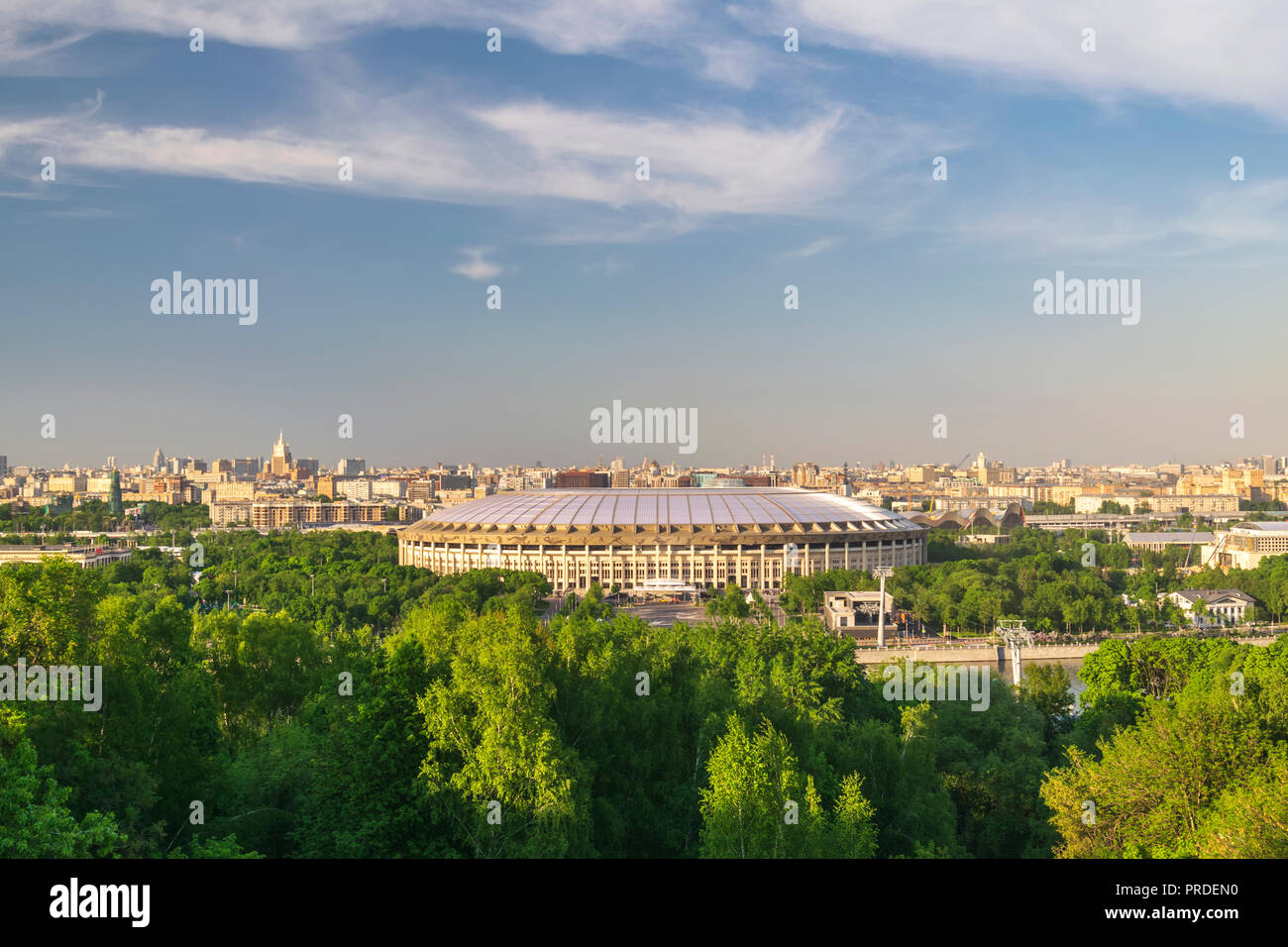 MOSCOW, RUSSIA - MAY 14, 2018: Moscow Russia, city skyline at Luzhniki Stadium view from Sparrow Hill Stock Photo
