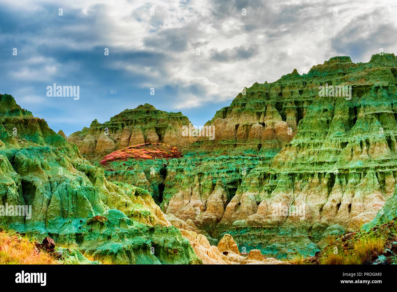 Early morning light in the Blue Basin in the Sheep Rock Unit of the John Day Fossil Beds National Monument near Kimberly, Oregon Stock Photo