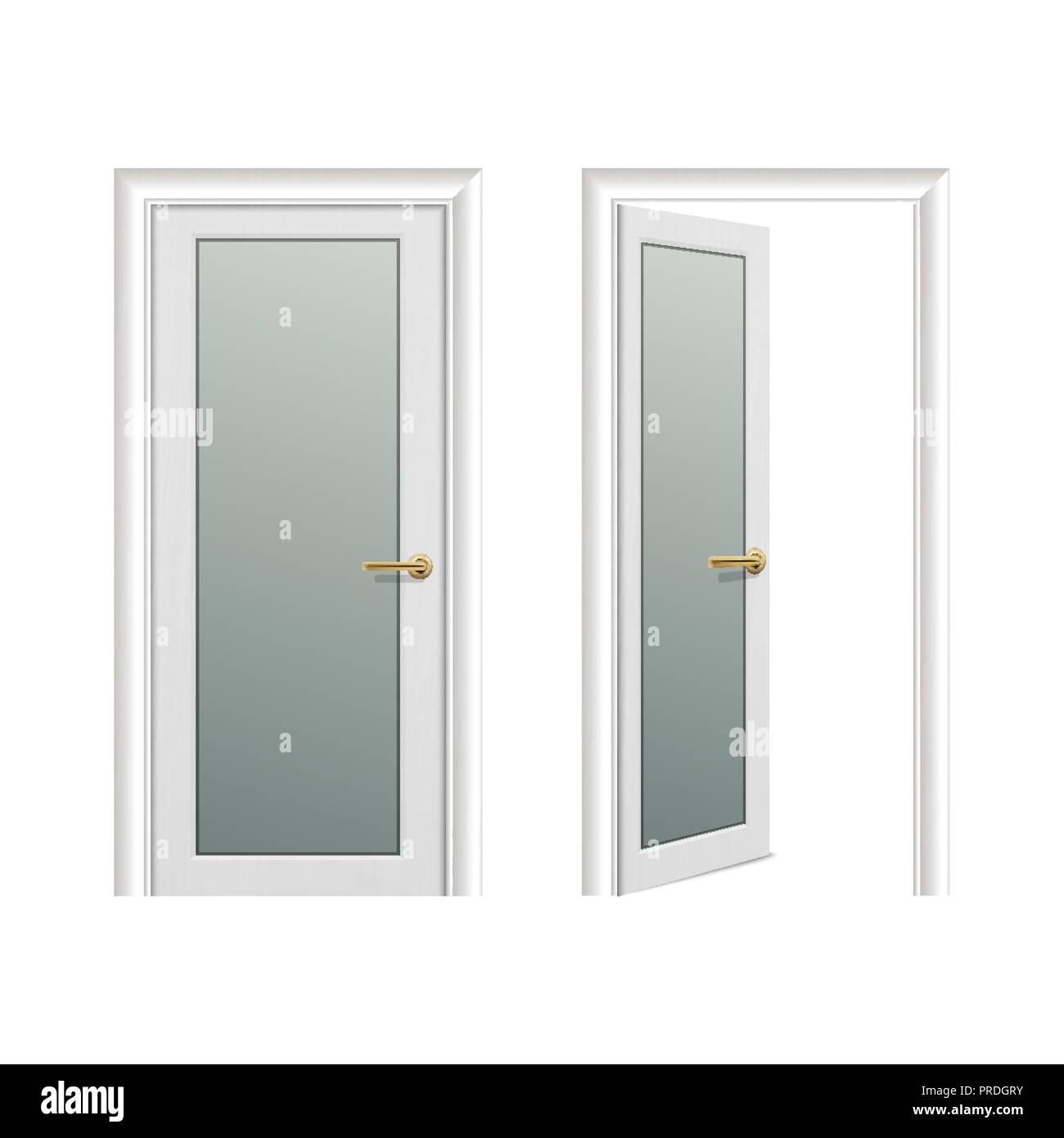 Vector realistic different opened and closed white wooden door icon set ...