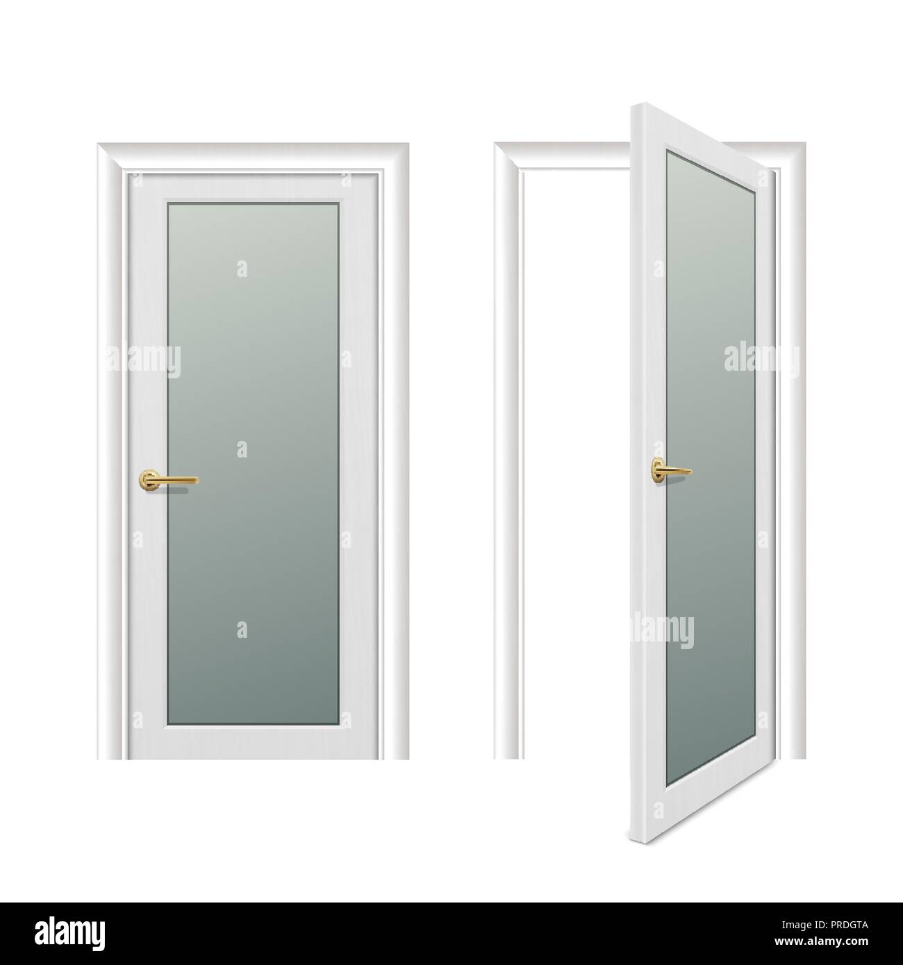 Vector realistic different opened and closed white wooden door icon set ...
