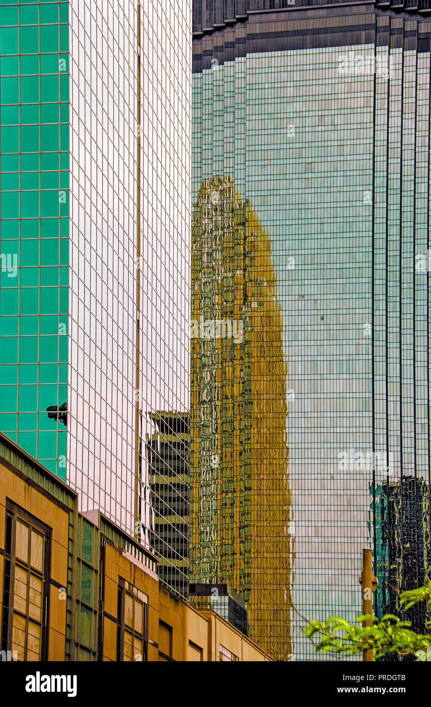 The Minneapolis skyline office building being reflected on adjacent buildings Stock Photo