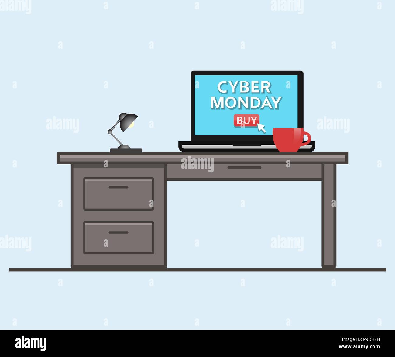 Cyber monday sale. Laptop computer with a cup of coffee. Holiday online ...