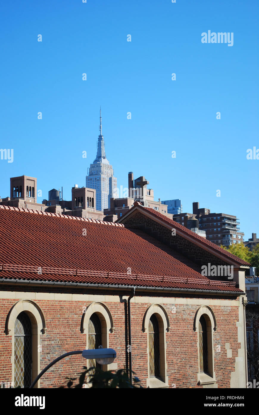 iconic city scape view of manhattan with church in foreground Stock Photo