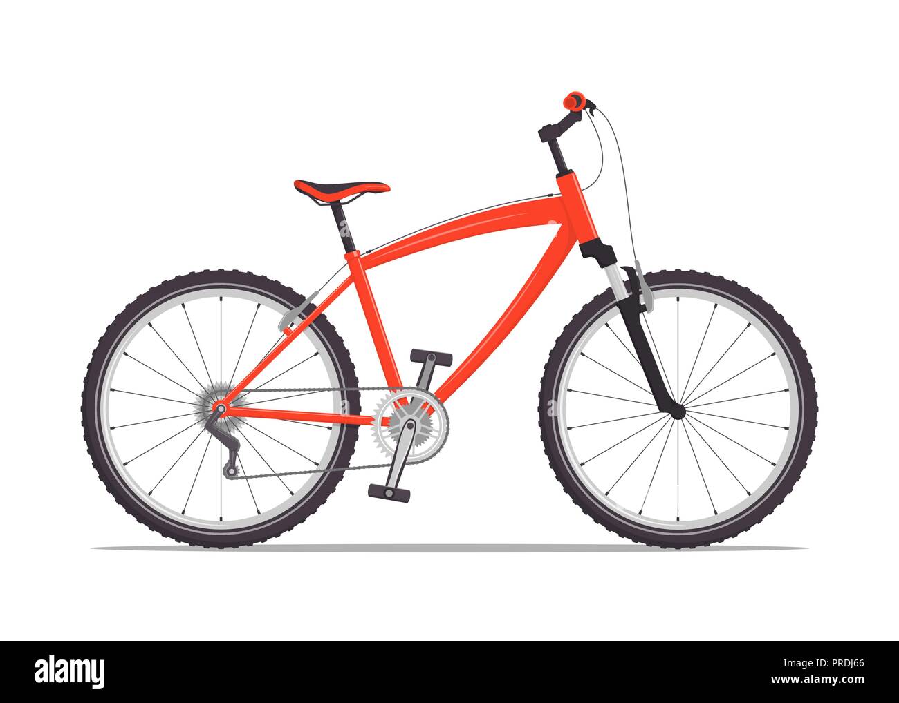 Modern city or mountain bike with V-brakes. Multi-speed bicycle for adults. Vector flat illustration, isolated on white Stock Vector