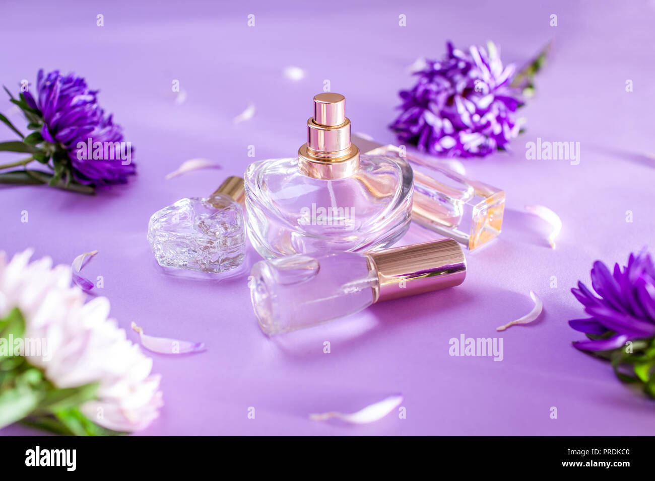 perfume purple bottle with flowers