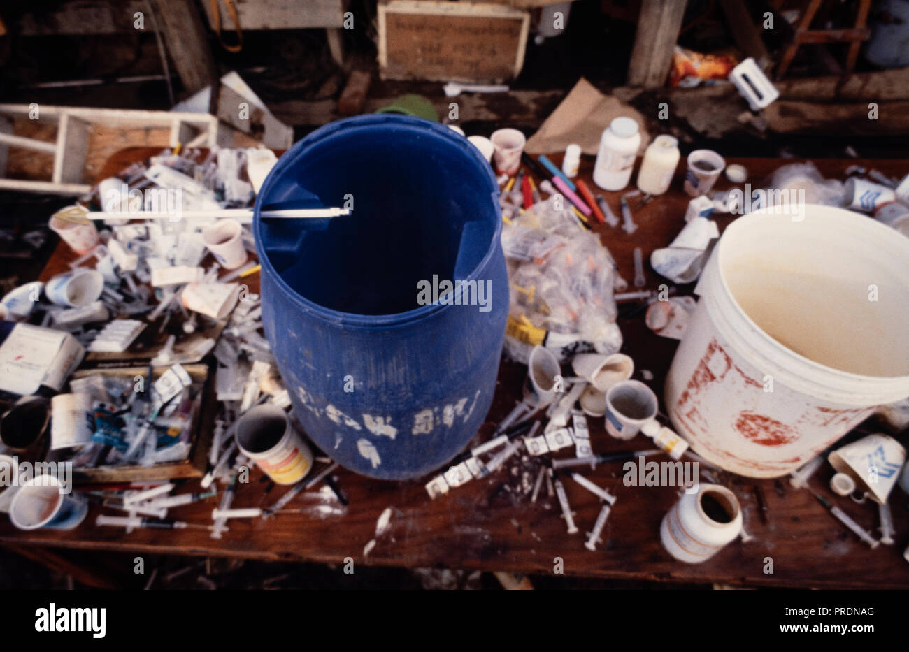 Hypodermic syringes and vials filled with cyanide and animal