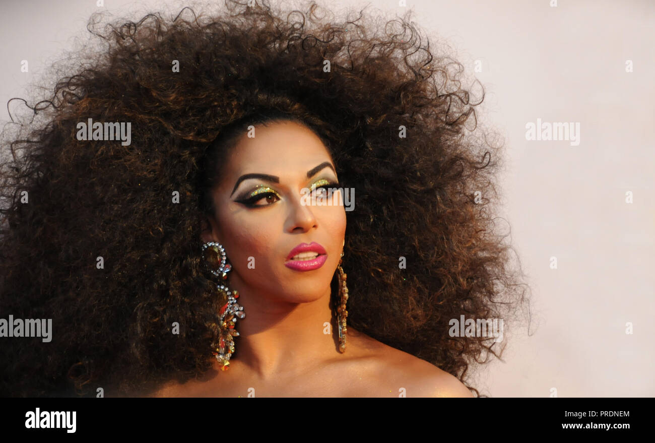 American Gay Drag Queen, Shangela, on the red carpet of the London film premiere, of A Star is Born. Stock Photo