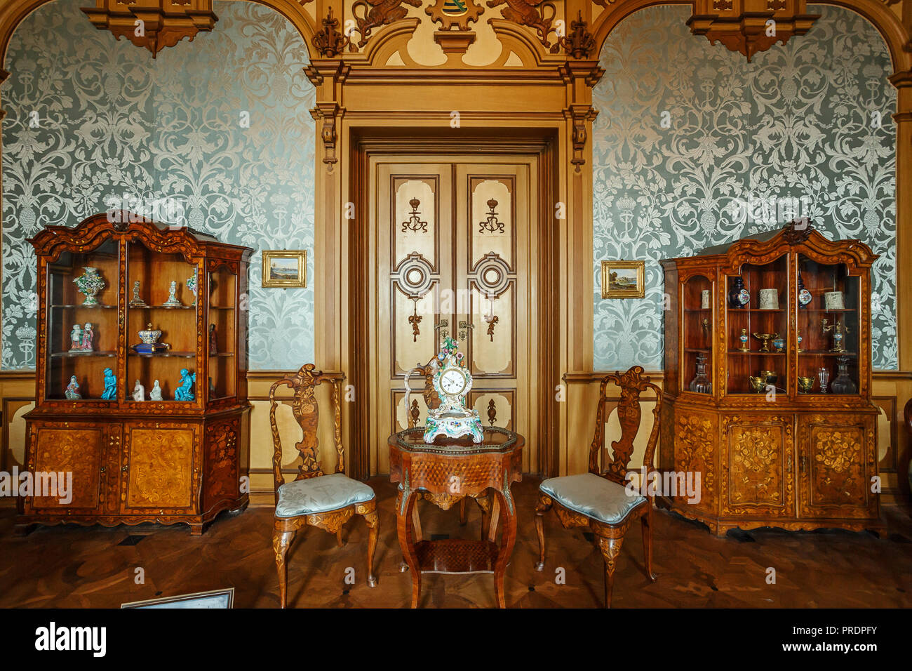 TRIESTE, ITALY - JULY 01, 2015: Interior of Miramare Castle in Trieste, Italy Stock Photo