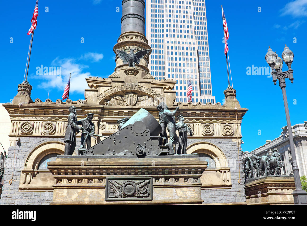 The Soldiers and Sailors Monument on public square in downtown Cleveland, Ohio, USA honoring Civil War veterans from Cuyahoga County. Stock Photo