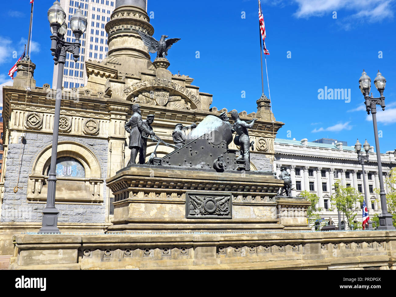 The Soldiers and Sailors Monument on public square in downtown Cleveland, Ohio, USA honoring Civil War veterans from Cuyahoga County. Stock Photo