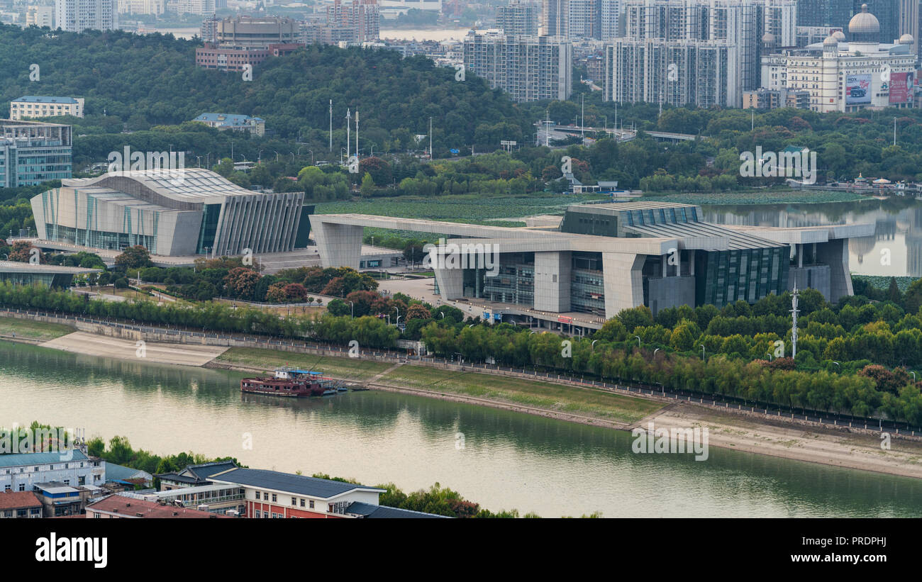 1 October 2018, Wuhan China: Qintai Grand Theatre Opera house aerial view in Wuhan China Stock Photo