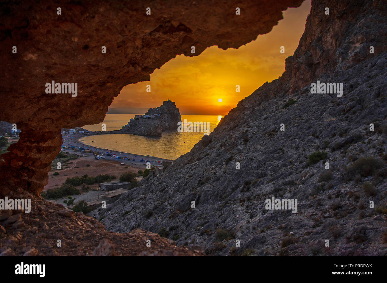 sunset of the badis castle, Alhoceima - Morocco Stock Photo