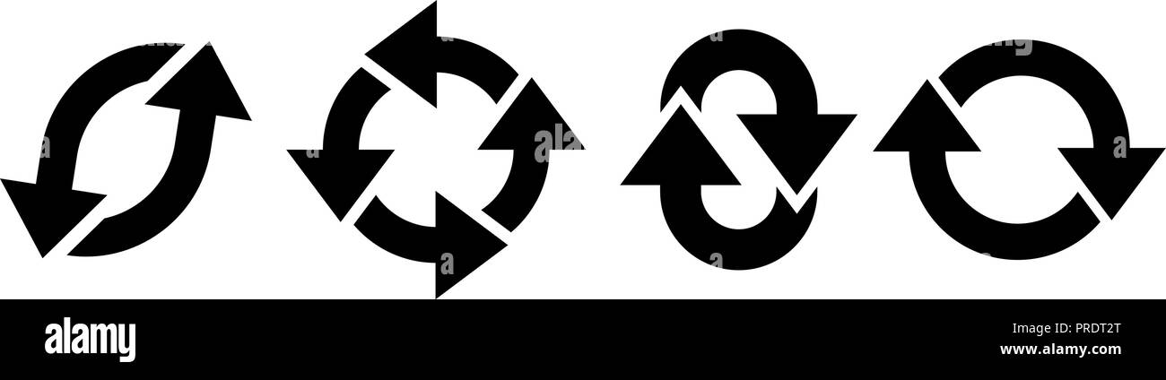 Refresh symbols. Black flat icons. Combination of arrows Stock Vector