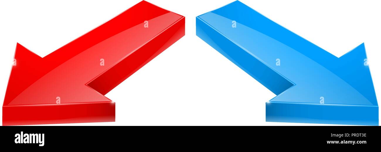 Red and blue straight bold arrows. Web 3d icons Stock Vector