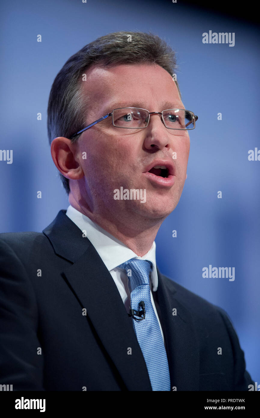 Birmingham, UK. 1st October 2018. Jeremy Wright, Secretary of State for Digital, Culture, Media and Sport and Conservative MP for Kenilworth and Southam, speaks at the Conservative Party Conference in Birmingham. © Russell Hart/Alamy Live News. Stock Photo