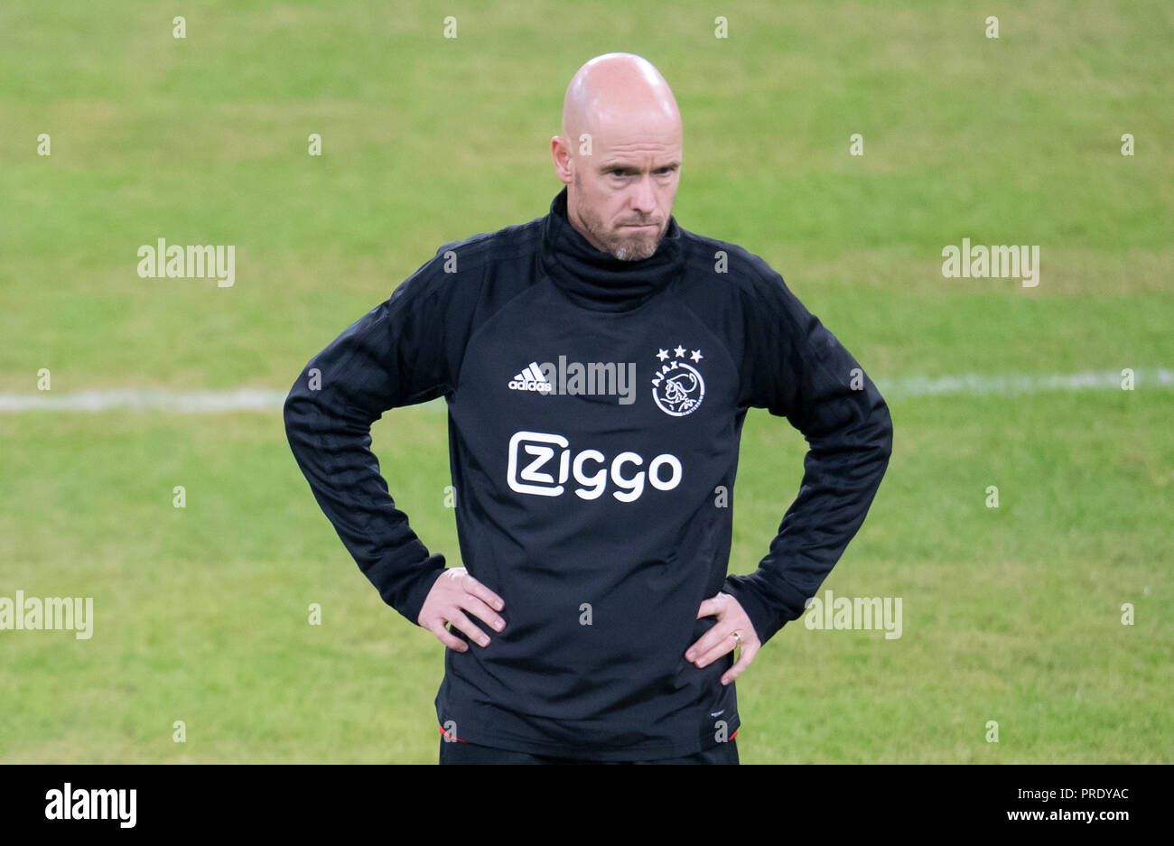 Munich, Bavaria. 01st Oct, 2018. 01 October 2018, Germany, Munich: Soccer: Champions League, Bayern Munich vs Ajax Amsterdam, group stage, group E, 2nd matchday, final training of Ajax Amsterdam. Coach Erik ten Hag takes part in the training. Credit: Sven Hoppe/dpa/Alamy Live News Stock Photo