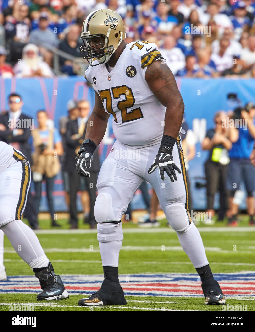 East Rutherford, New Jersey, USA. 1st Oct, 2018. New Orleans Saints  offensive tackle Terron Armstead (72) during a NFL game between the New  Orlean Saints and the New York Giants at MetLife