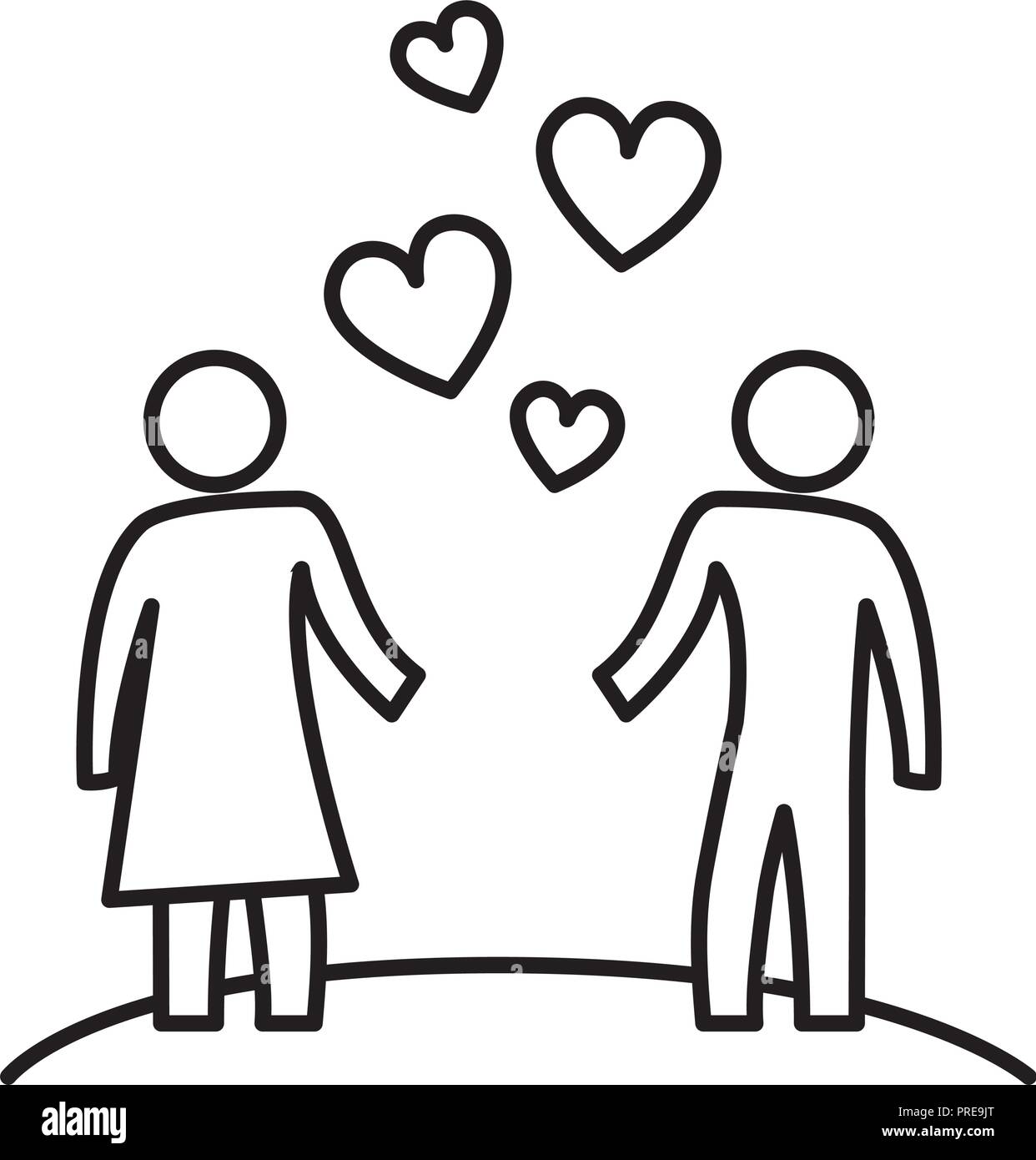 lovers couple silhouette with hearts vector illustration design Stock ...