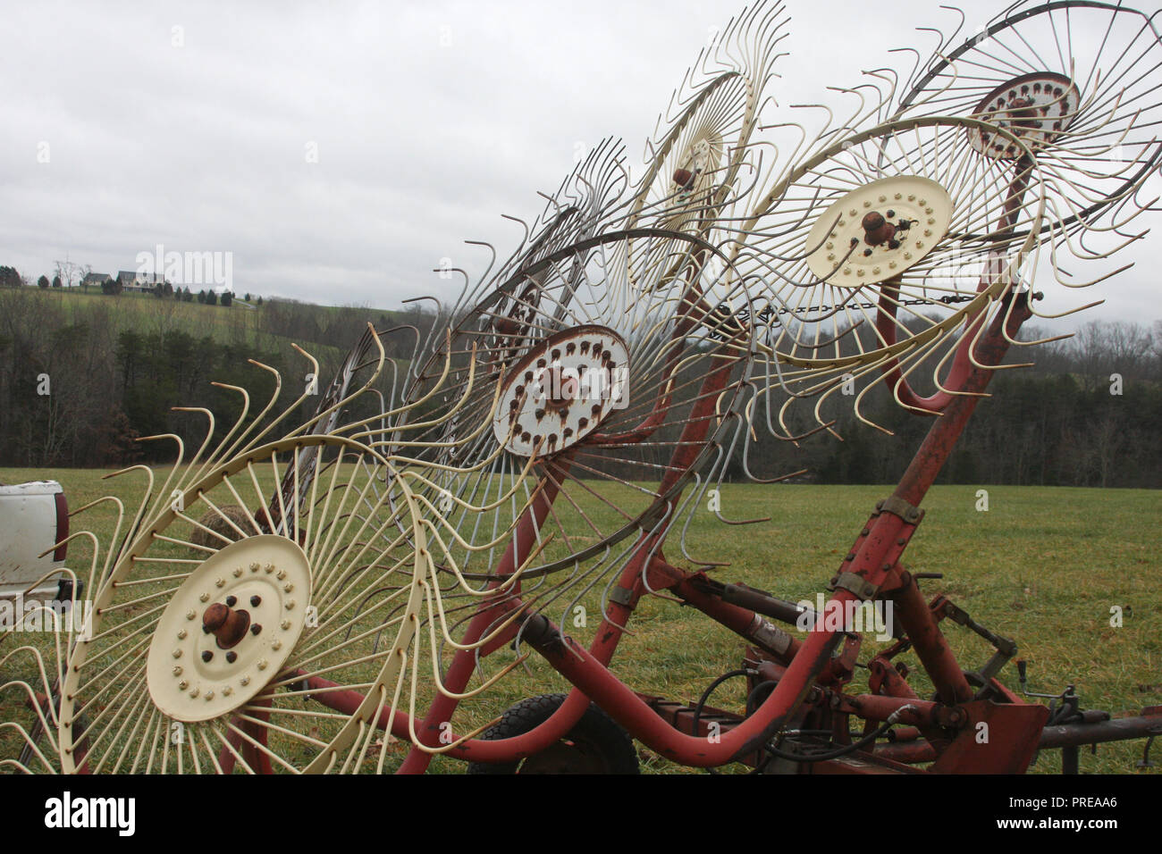 Hay rake machine Stock Photo Alamy