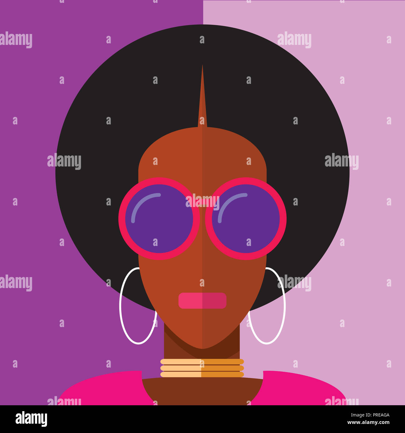 Portrait of fashionable woman with afro hair, sunglasses and hoop earrings Stock Photo