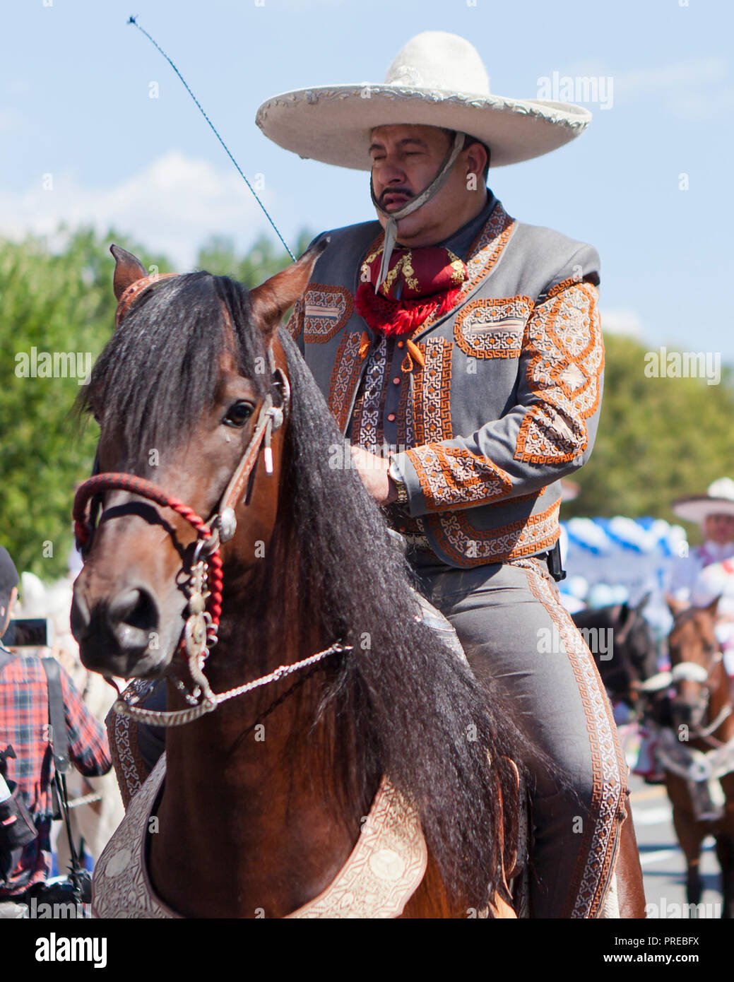 Mexican vaquero (cowboy) on horseback - USA Stock Photo