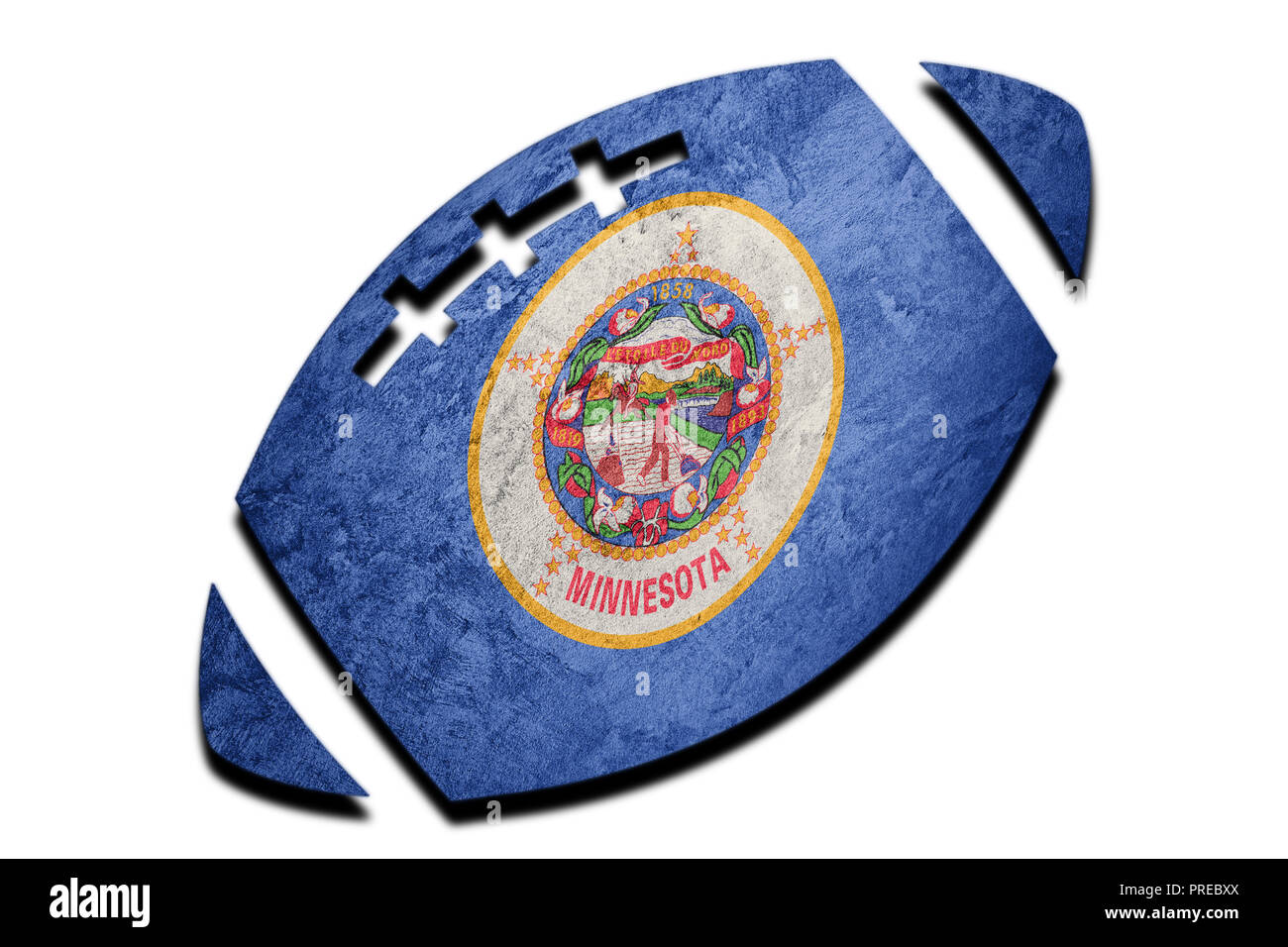 Rugby ball Minnesota state flag. Minnesota flag background Rugby ball Stock Photo