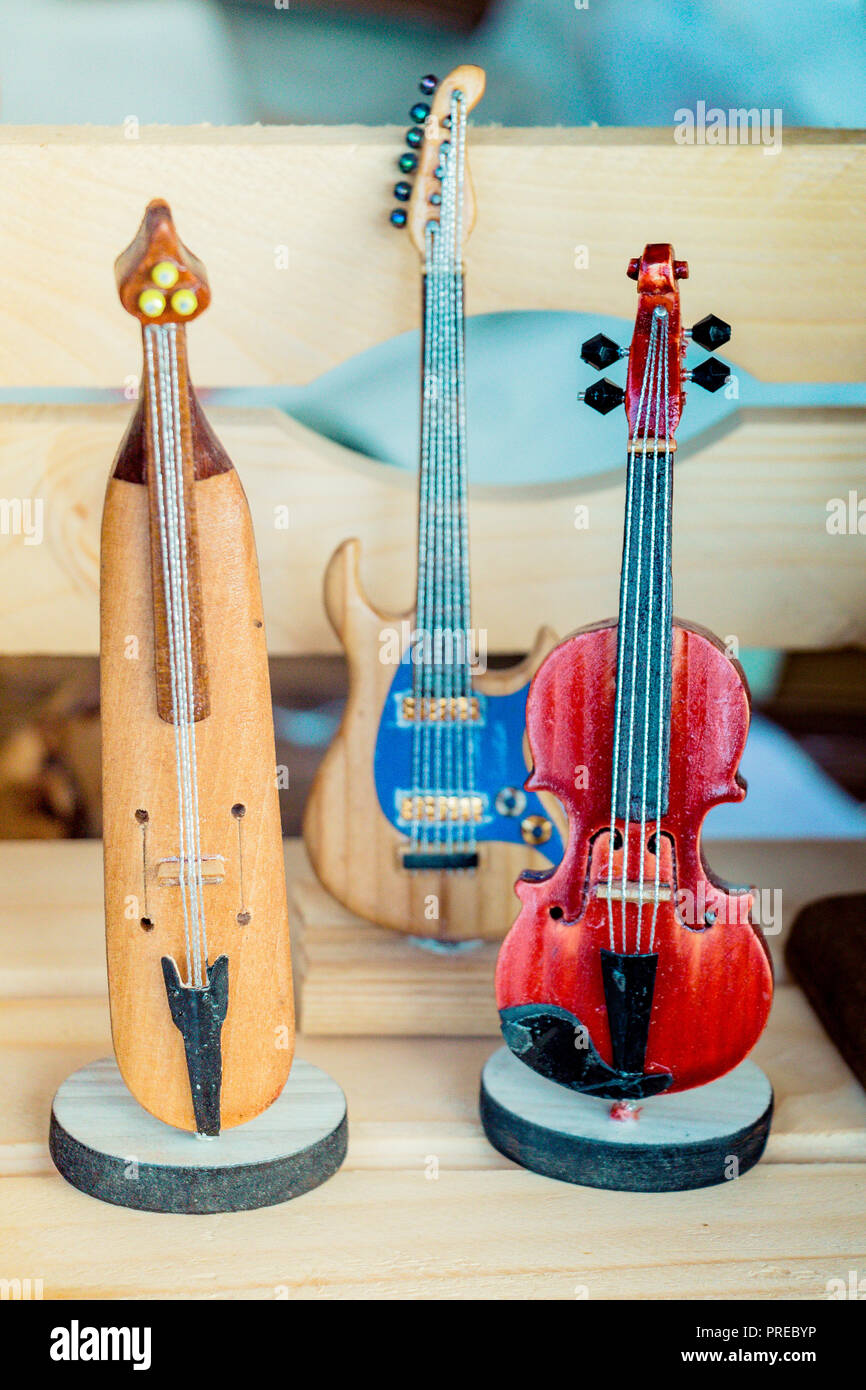 Set of models of musical instruments made of wood Stock Photo Alamy