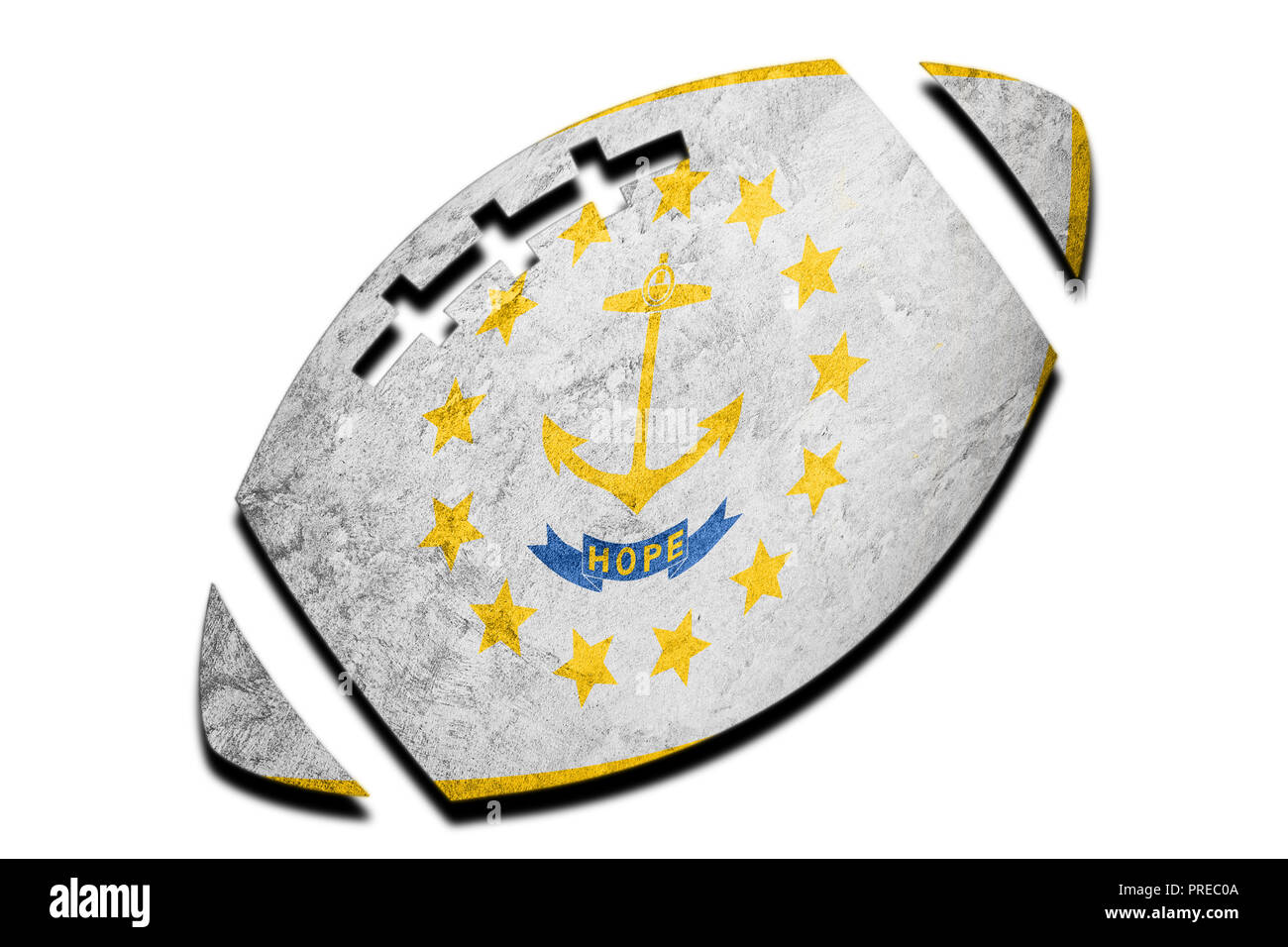 Rugby ball Rhode Island state flag. Rhode Island flag background Rugby ball Stock Photo