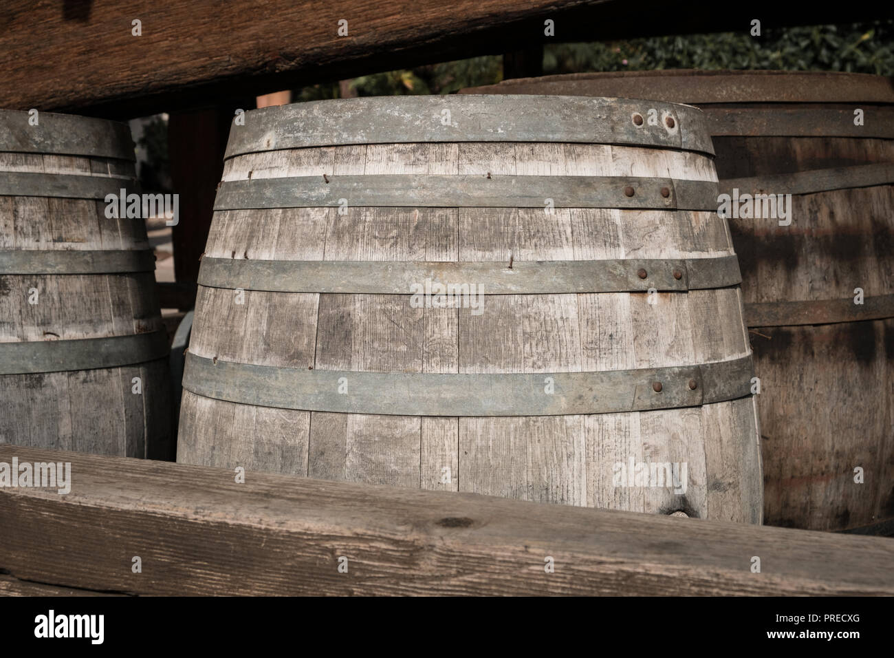 old wooden barrel, vintage wine barrel antique Stock Photo Alamy