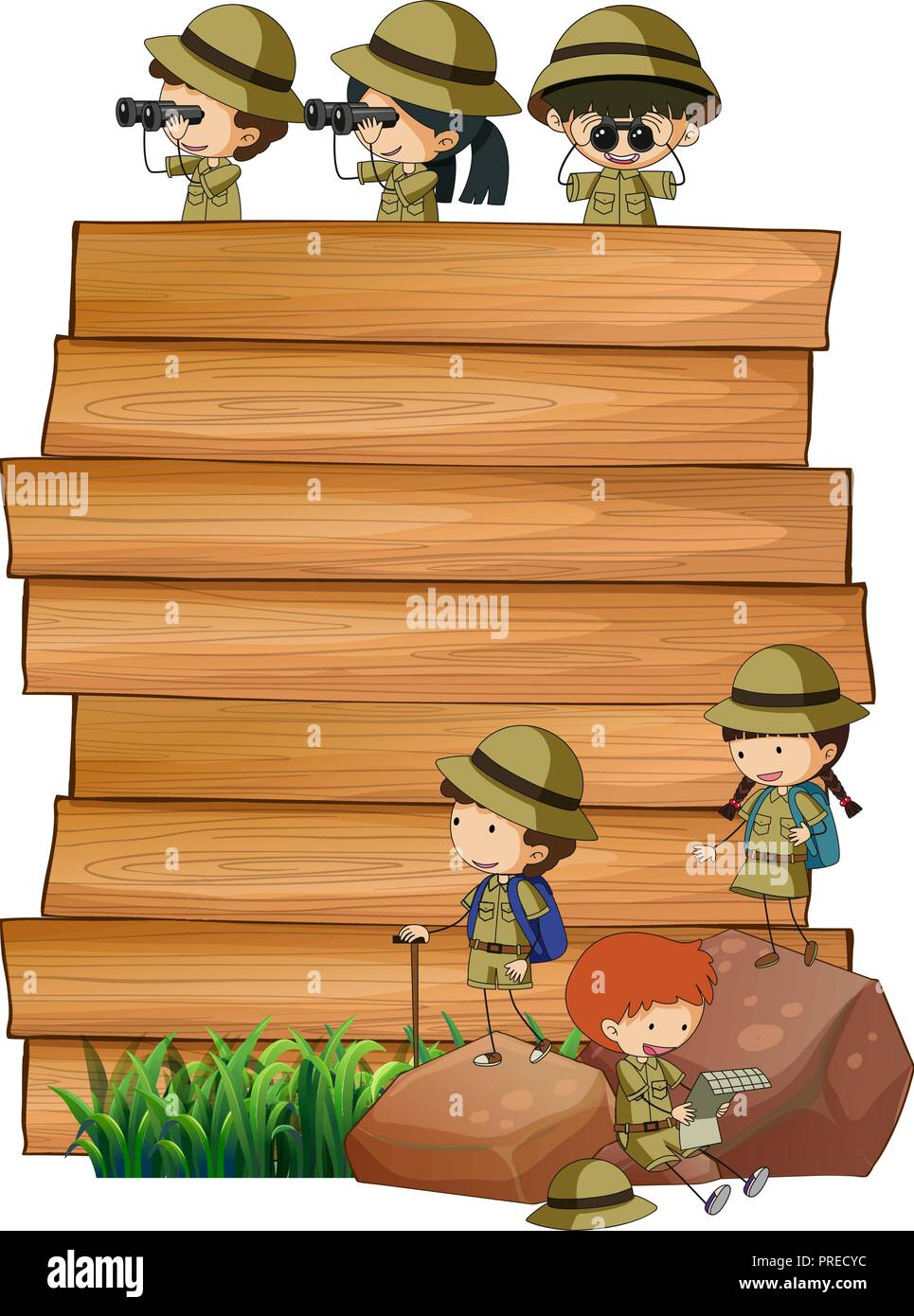Scouts on the wooden board illustration Stock Vector